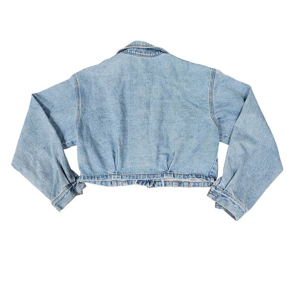 Vintage  Switch Blue Jean Cropped Jacket Puffed Sleeves Size L Made in U.S.A - Picture 3 of 8